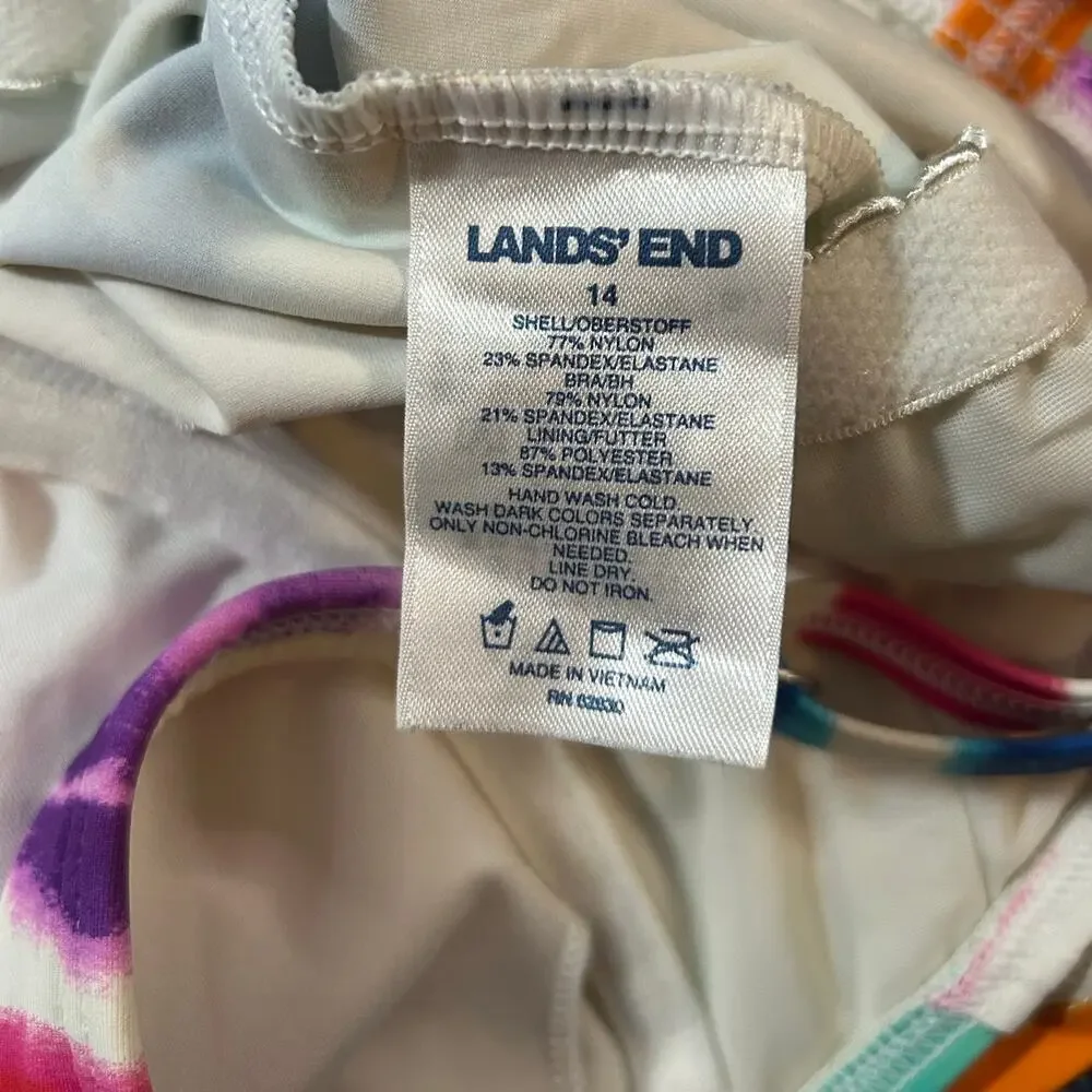 Lands End Tie Dye Rainbow Tankini Top Womens 14 Striped Beach Vacation Swim - Picture 2 of 4